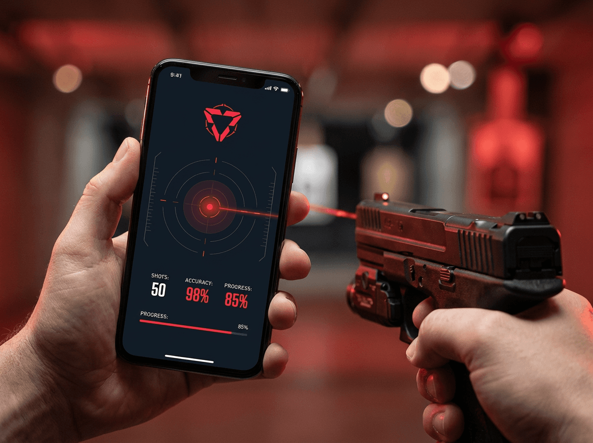 StrzelajPRO Dry Fire — laser trafia w tarczę, aplikacja rejestruje wynik