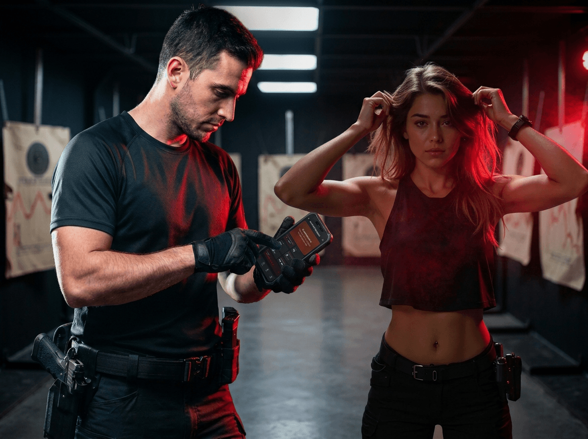 Trening strzelecki — StrzelajPRO Zawodniczka na strzelnicy z pistoletem — trening strzelecki z aplikacją StrzelajPRO